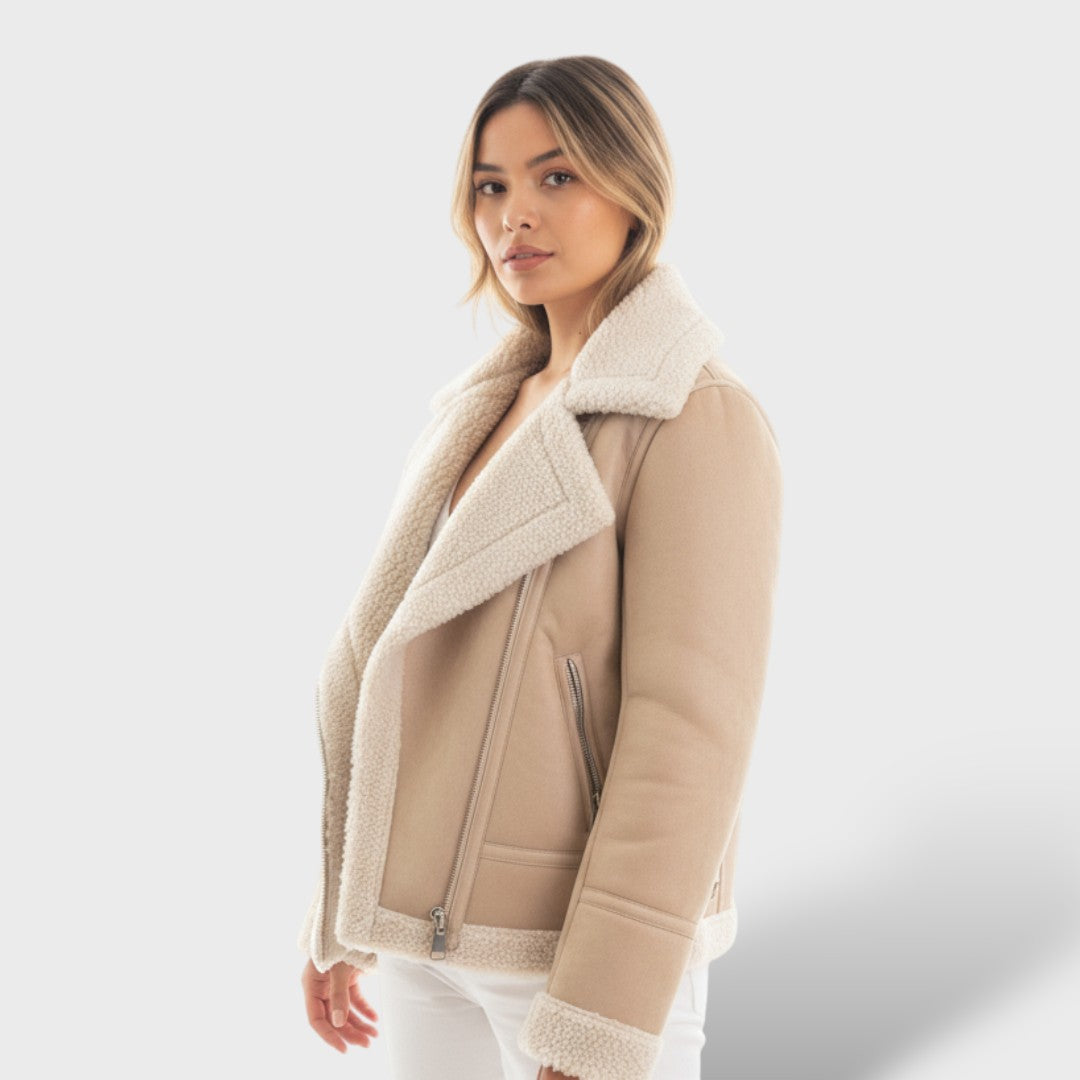 Nadège | Veste chic aviateur en polaire doublée teddy pour femme