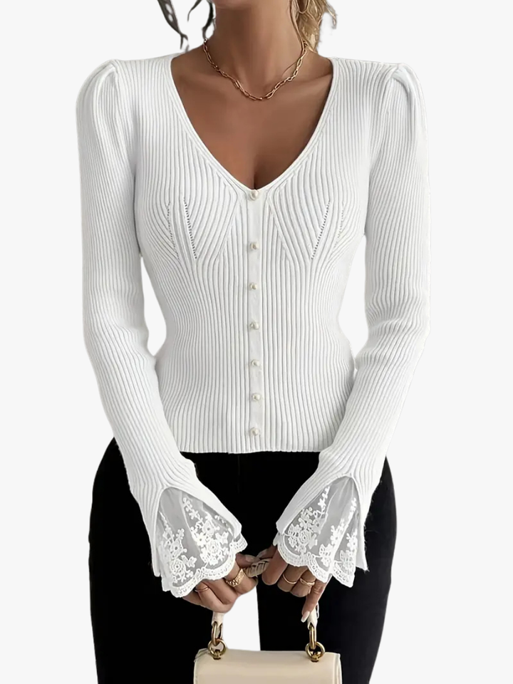 Louise | Pull chic à col en v et côtes pour femmes