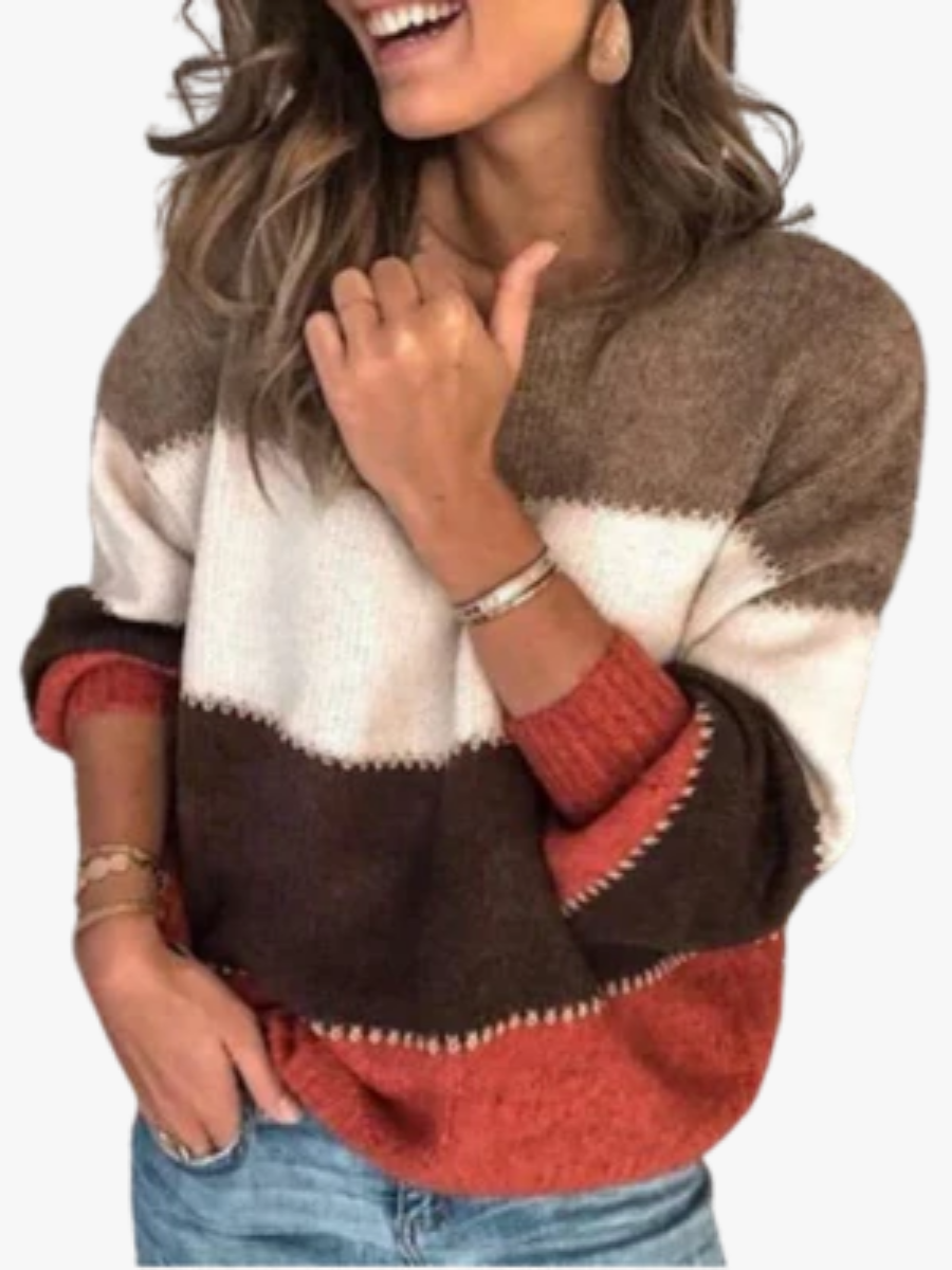 Rose | Pull chic patchwork rayé pour femmes