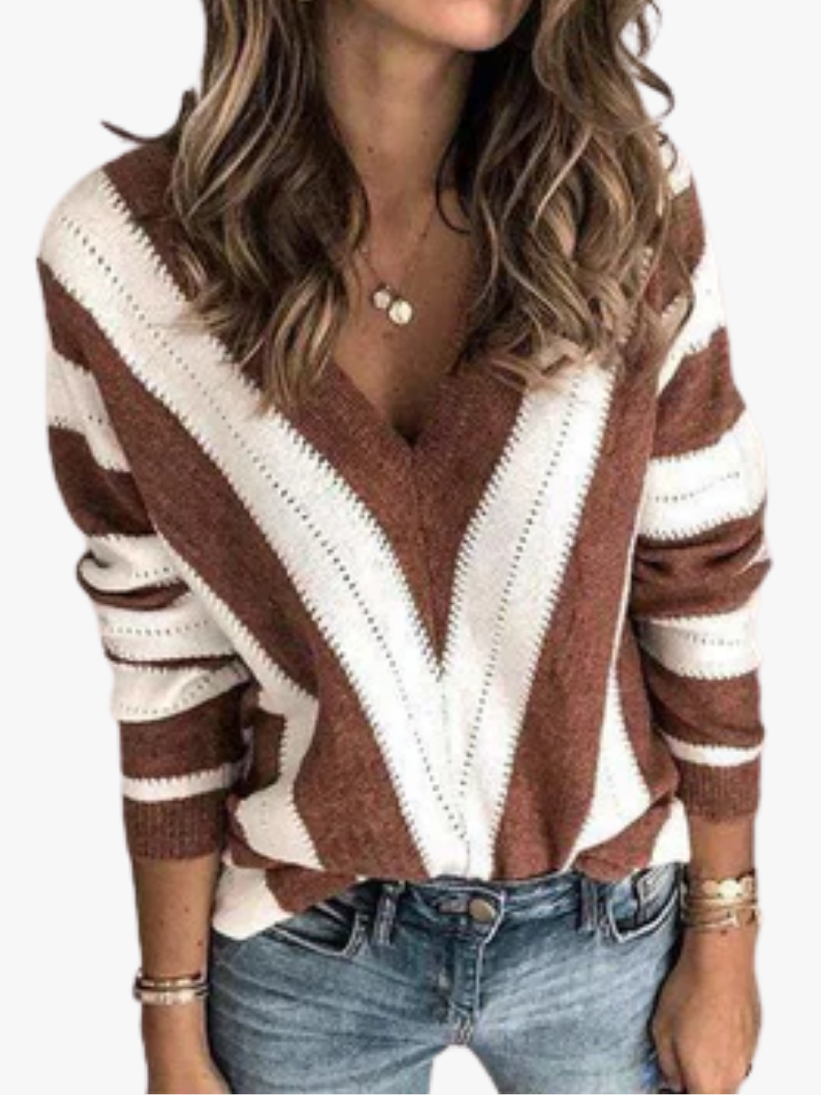 Anaïs | Pull chic rayé à col v pour femmes