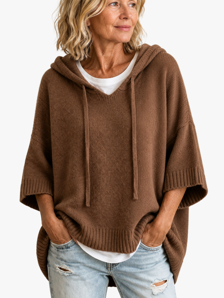 Rosaline | Pull chic oversize à capuche en maille pour femme