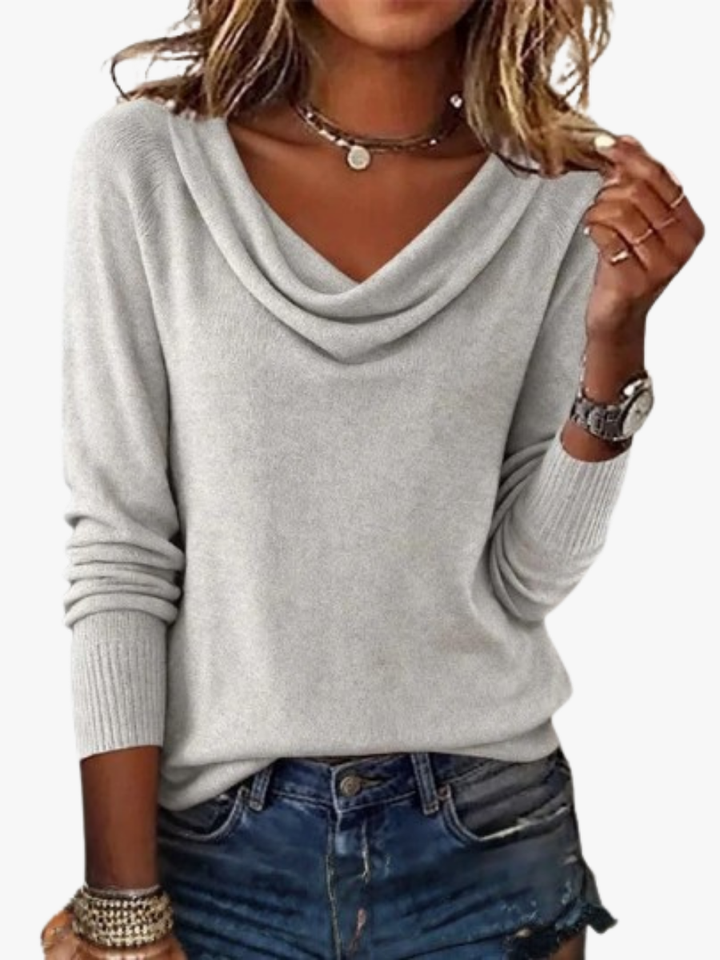 Aurélie | Pull chic en maille à col V drapé pour femme