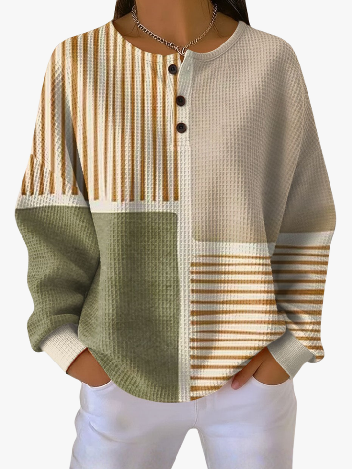 Zoé | Pull color block chic en maille gaufrée à col boutonné pour femme