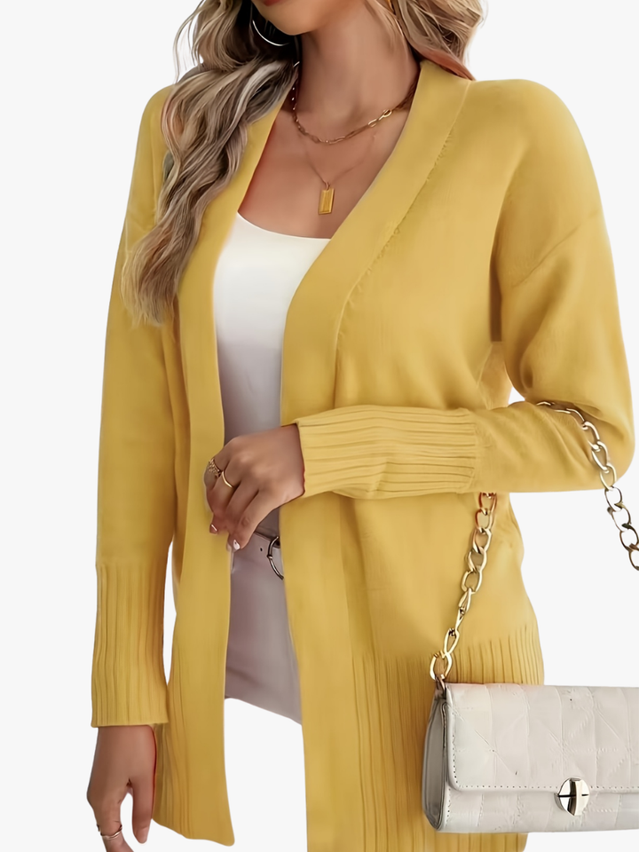 Delphine | Gilet long en maille chic à col V pour femmes