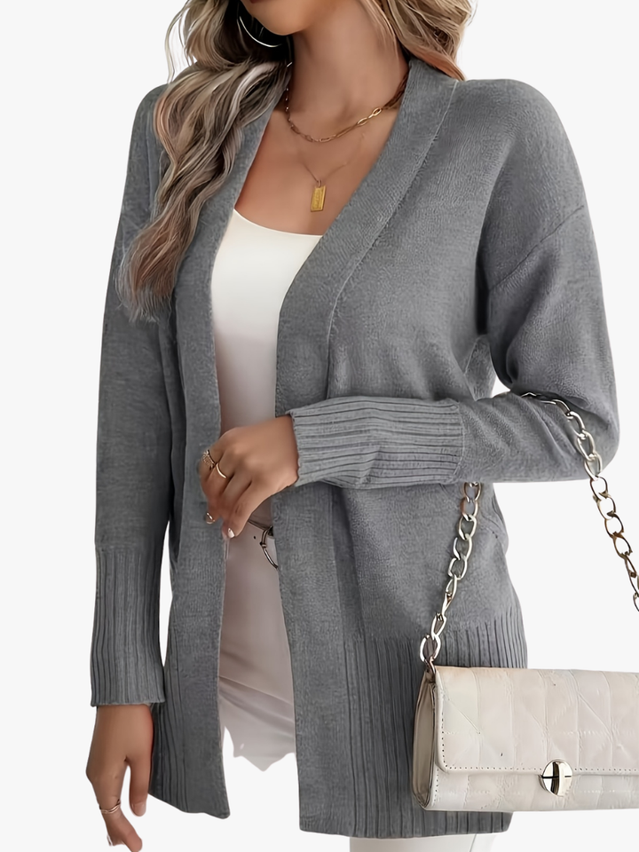 Delphine | Gilet long en maille chic à col V pour femmes
