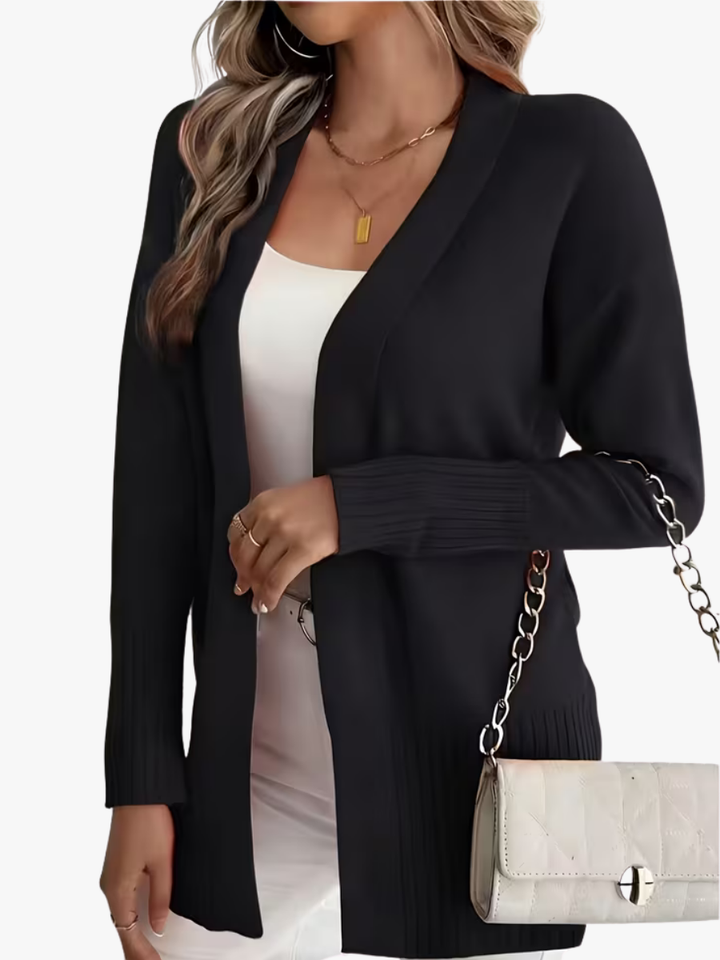 Delphine | Gilet long en maille chic à col V pour femmes