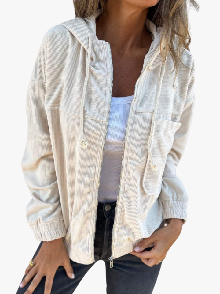 Hélène | Veste chic à capuche en velours côtelé pour femme
