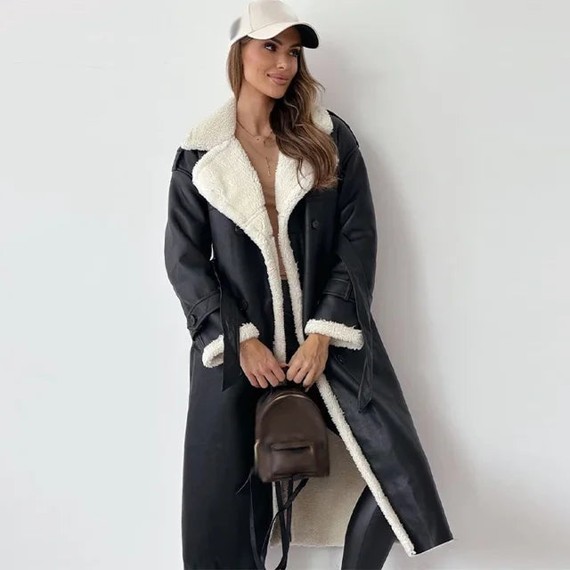 Solange | Manteau élégant long d'hiver chaud à col en fourrure pour femme