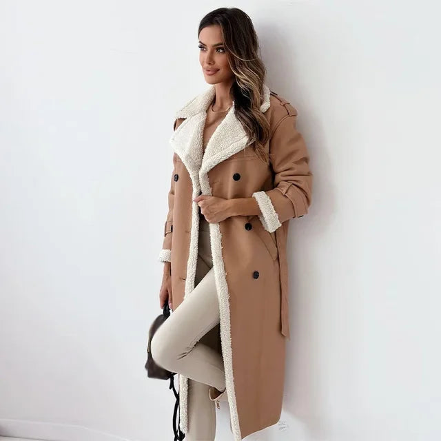 Solange | Manteau élégant long d'hiver chaud à col en fourrure pour femme