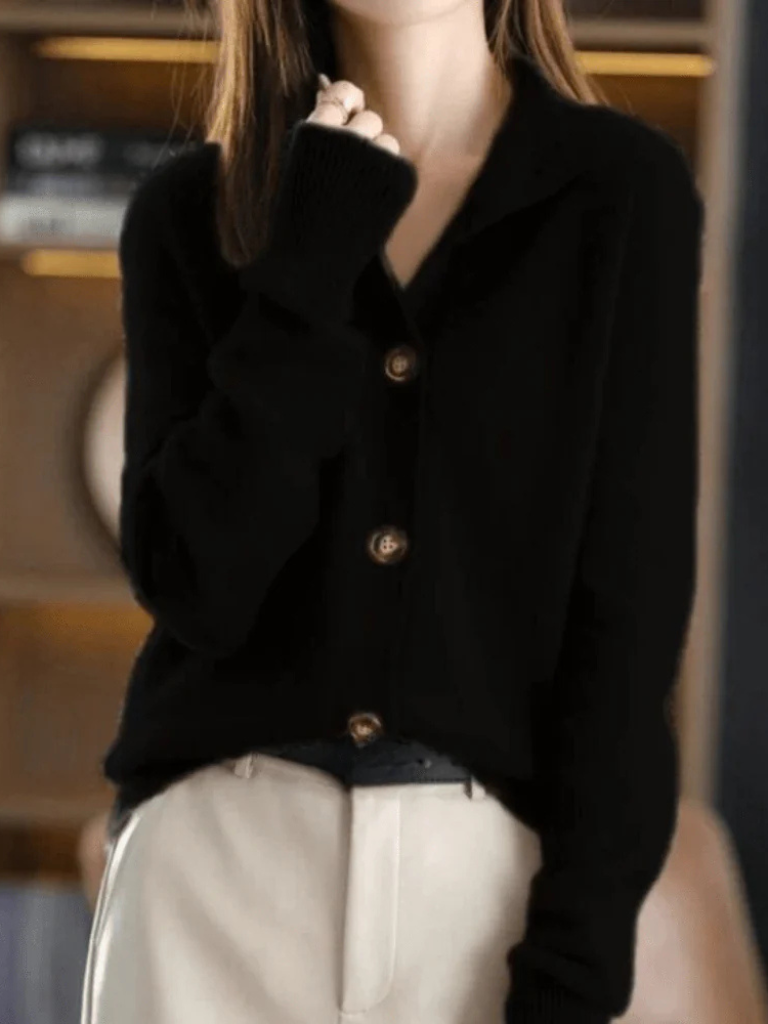 Philippine | Cardigan chic en maille à col boutonné pour femme