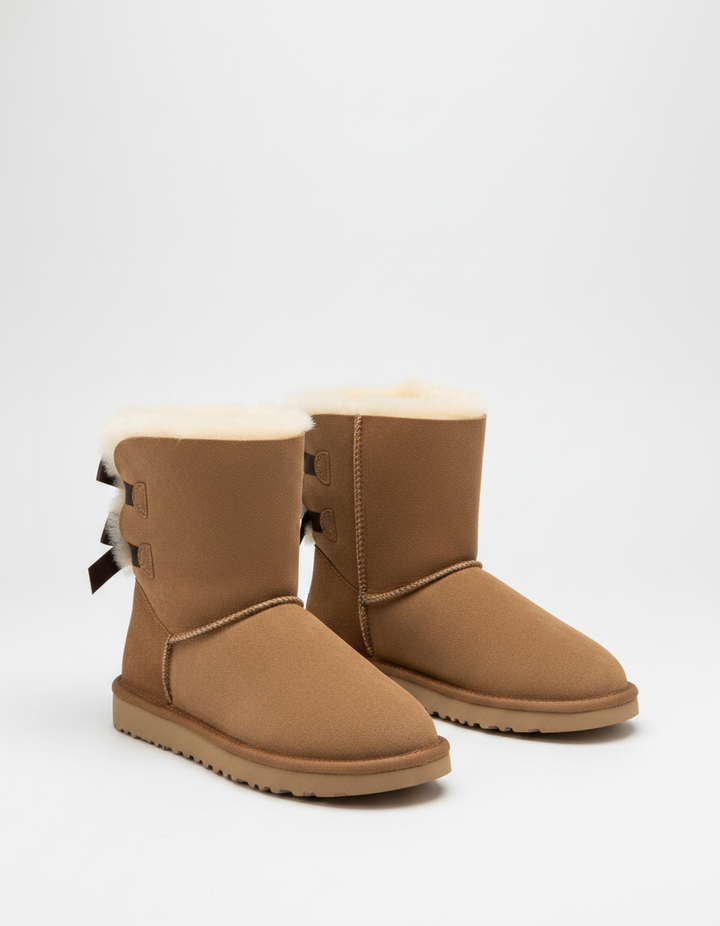 Corinne | Bottes chic en peau lainée à nœud, enfilage facile pour femme