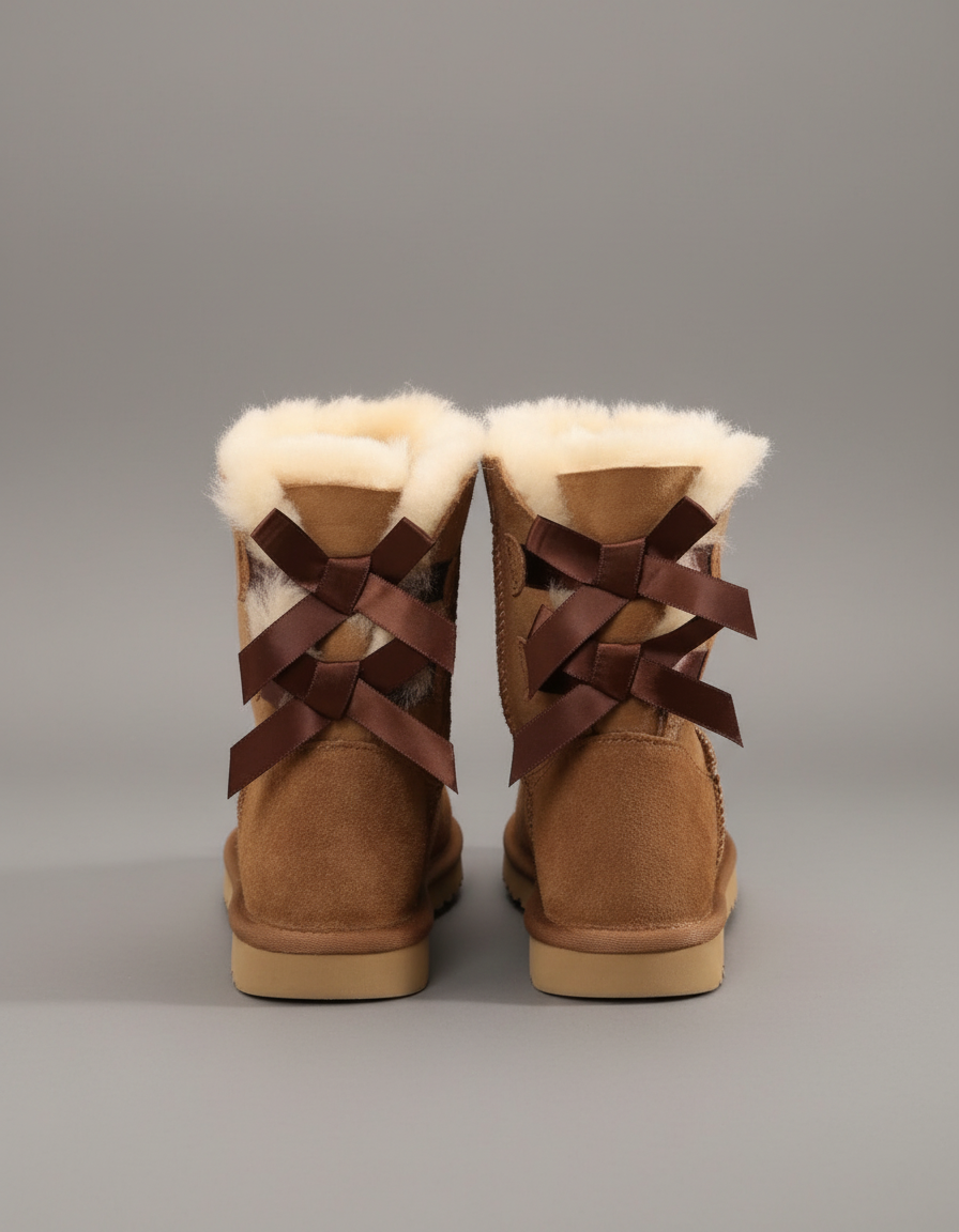 Corinne | Bottes chic en peau lainée à nœud, enfilage facile pour femme