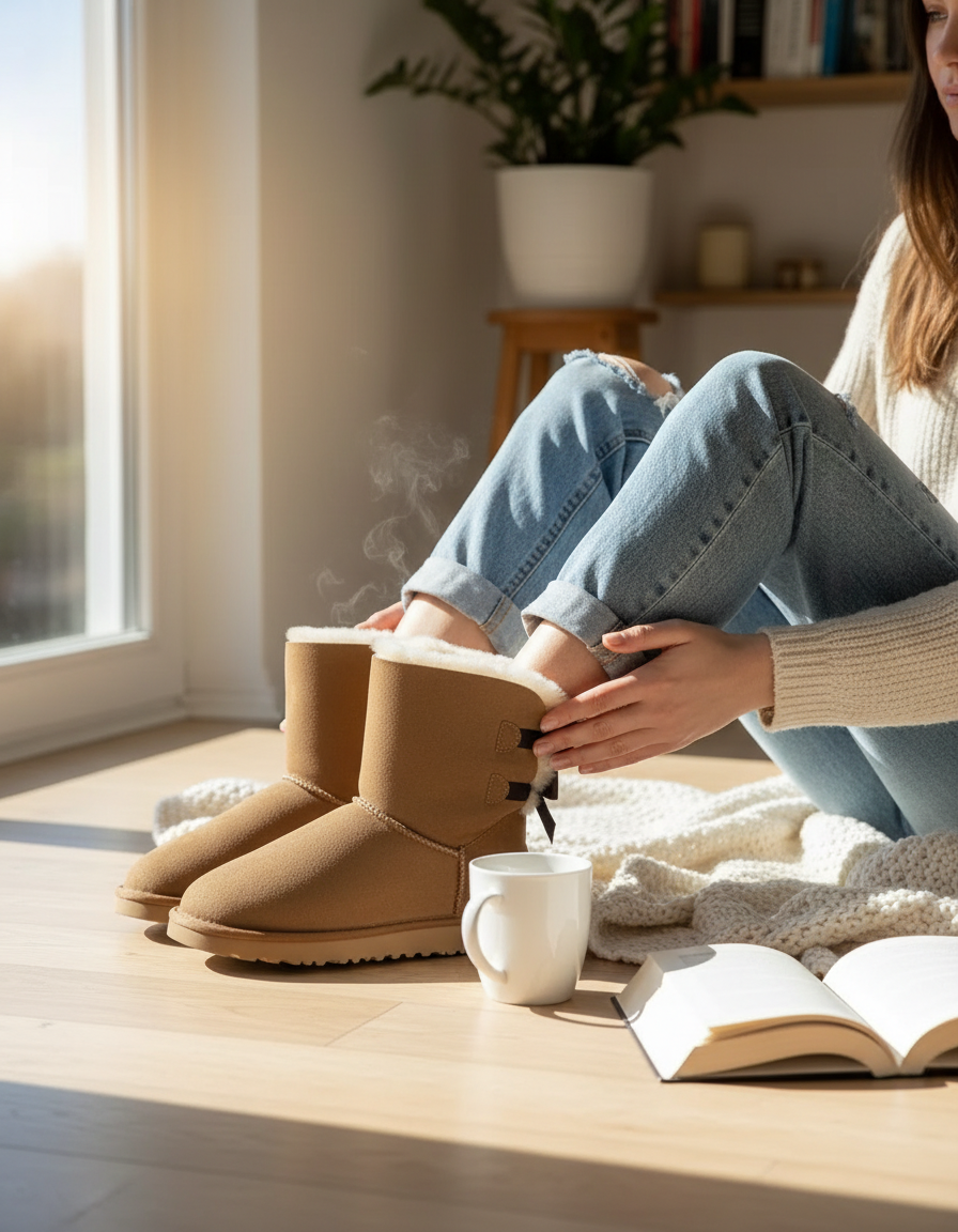 Corinne | Bottes chic en peau lainée à nœud, enfilage facile pour femme