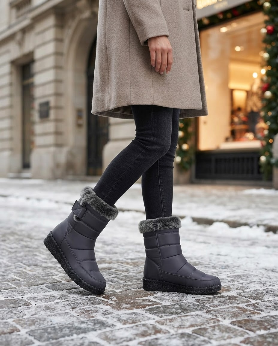 Léonie | Bottines d'hiver chic matelassées à bordure fourrure, imperméables pour femme