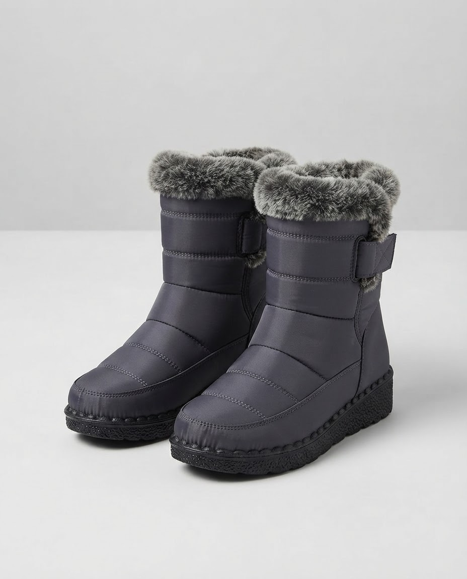 Léonie | Bottines d'hiver chic matelassées à bordure fourrure, imperméables pour femme