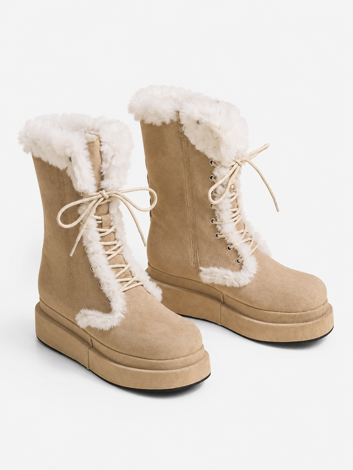 Élisabeth | Bottes de neige chic à lacets bordées de fourrure et plateforme pour femme
