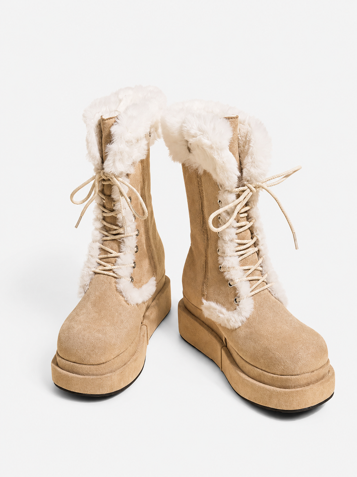 Élisabeth | Bottes de neige chic à lacets bordées de fourrure et plateforme pour femme