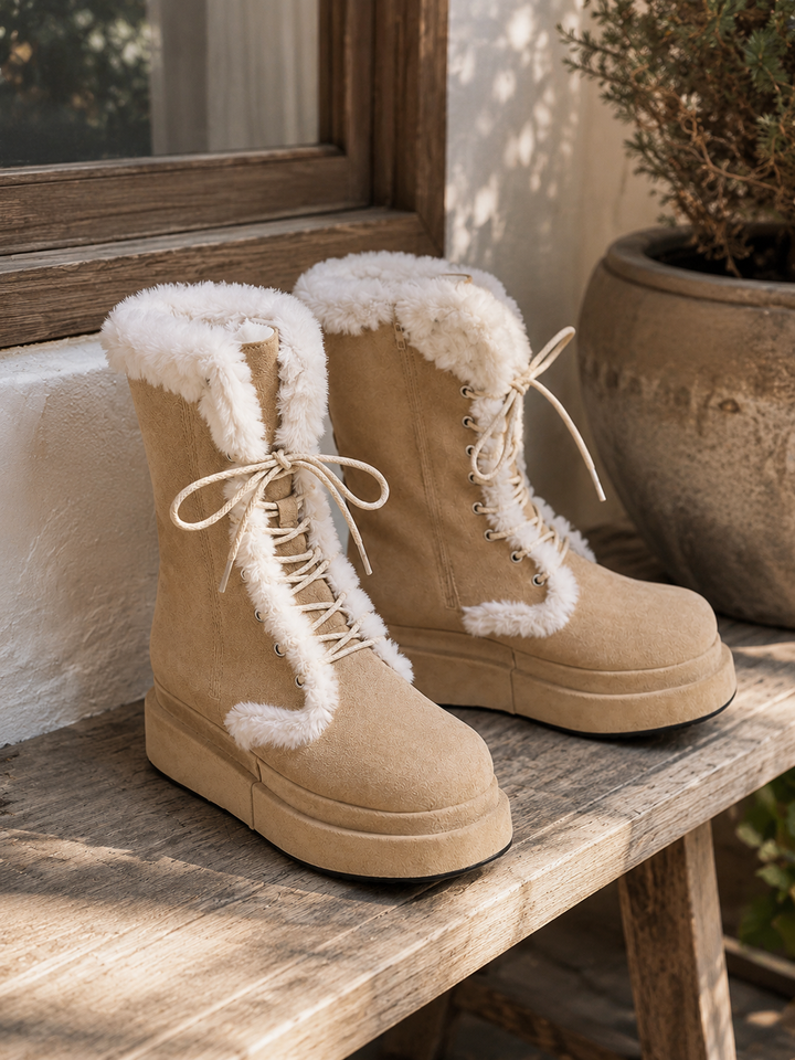 Élisabeth | Bottes de neige chic à lacets bordées de fourrure et plateforme pour femme