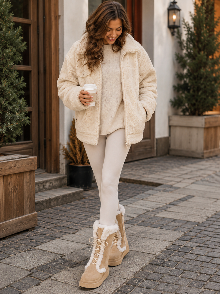 Élisabeth | Bottes de neige chic à lacets bordées de fourrure et plateforme pour femme