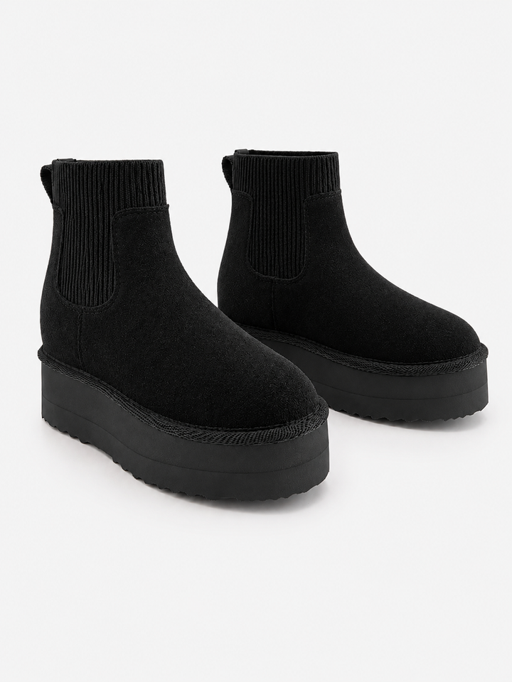 Dominique | Bottes d'hiver chic en daim à col côtelé et plateforme pour femme