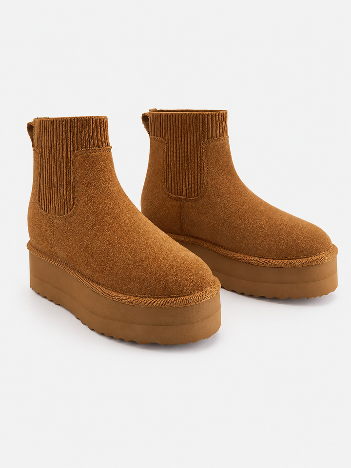 Dominique | Bottes d'hiver chic en daim à col côtelé et plateforme pour femme