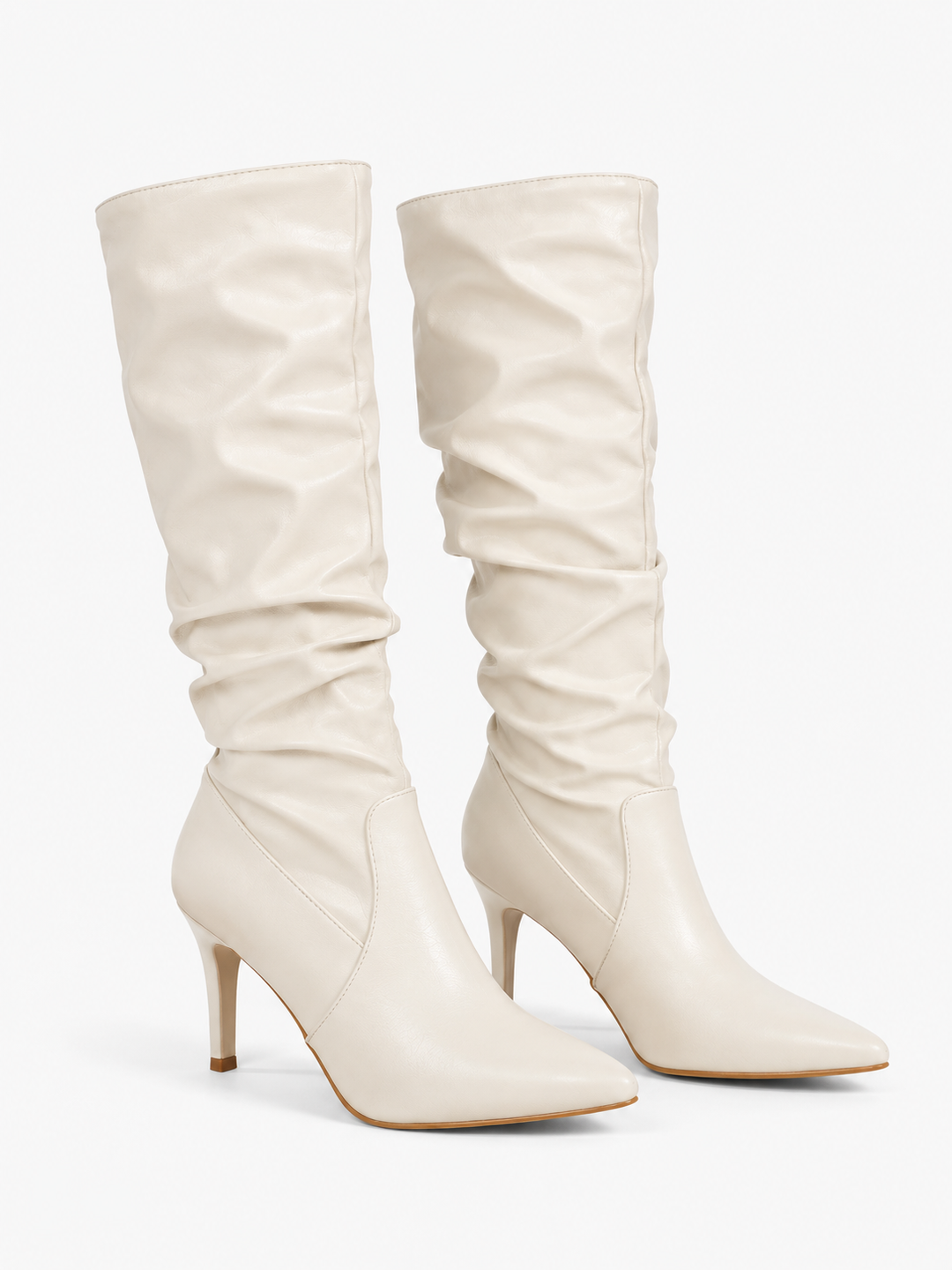 Fabienne | Bottes chic en similicuir effet drapé à talon aiguille pour femme aux mollets larges
