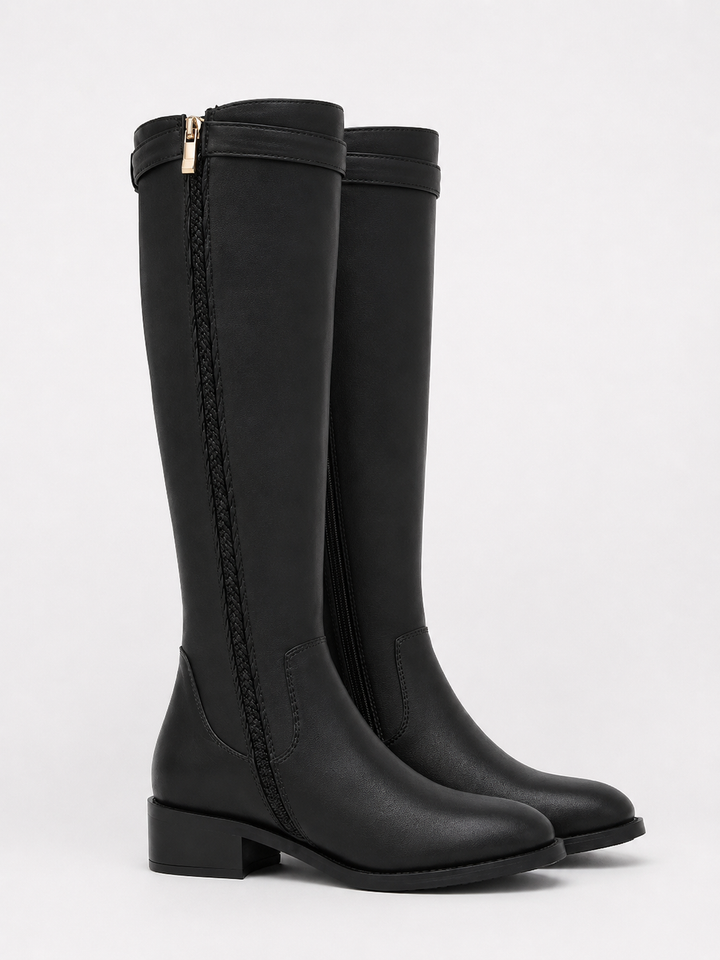 Virginie | Bottes chic en cuir à tresse et zip doré pour femme