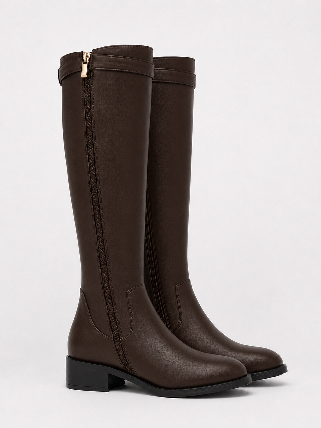 Virginie | Bottes chic en cuir à tresse et zip doré pour femme