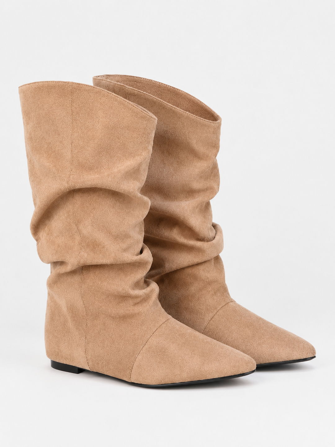 Priscille | Bottes chic en daim froissées à bout pointu pour femme