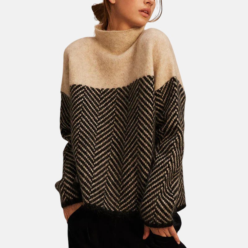 Diane | Pull chic en tricot col roulé à motif chevrons pour femme