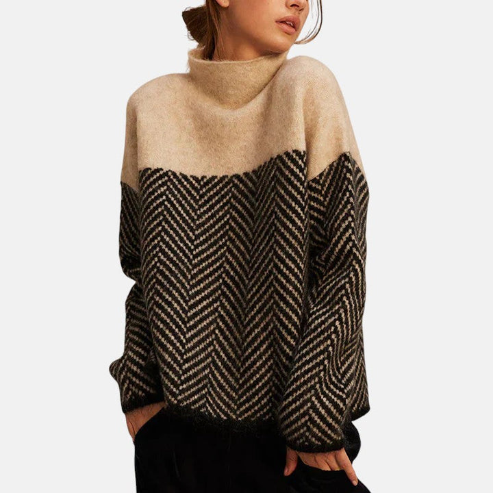 Diane | Pull chic en tricot col roulé à motif chevrons pour femme