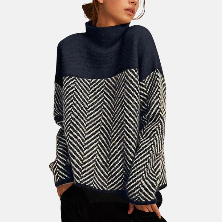 Diane | Pull chic en tricot col roulé à motif chevrons pour femme