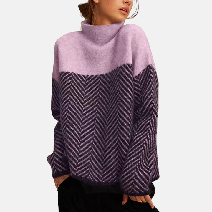 Diane | Pull chic en tricot col roulé à motif chevrons pour femme