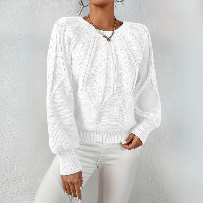 Hortense | Pull élégant torsadé en grosse maille à col rond et manches bouffantes pour femme