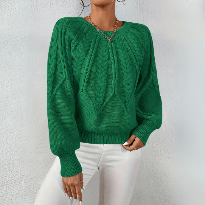 Hortense | Pull élégant torsadé en grosse maille à col rond et manches bouffantes pour femme