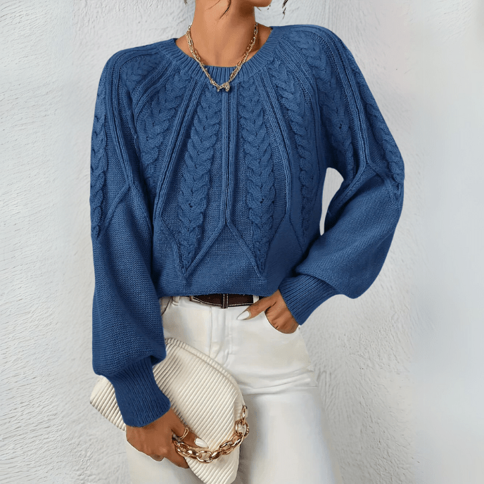 Hortense | Pull élégant torsadé en grosse maille à col rond et manches bouffantes pour femme