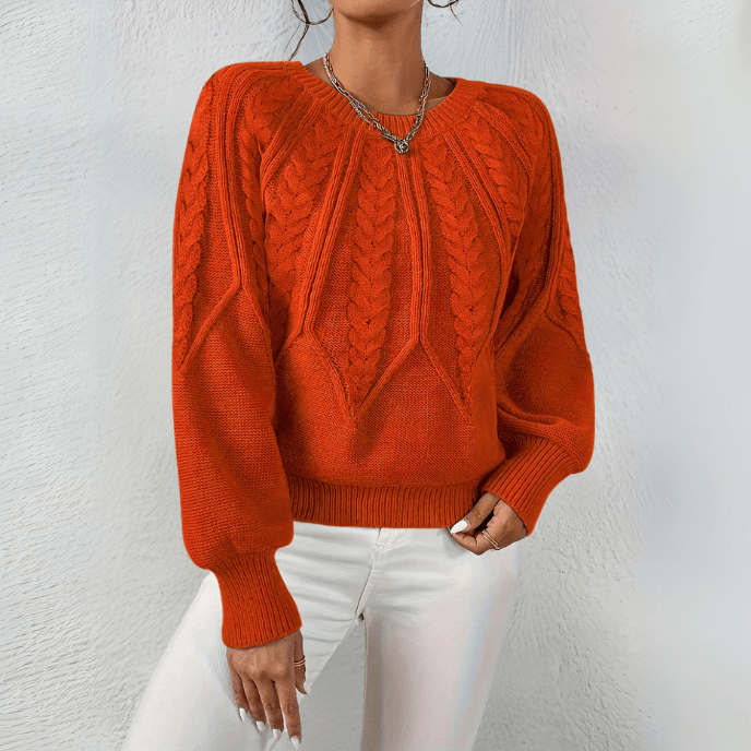Hortense | Pull élégant torsadé en grosse maille à col rond et manches bouffantes pour femme