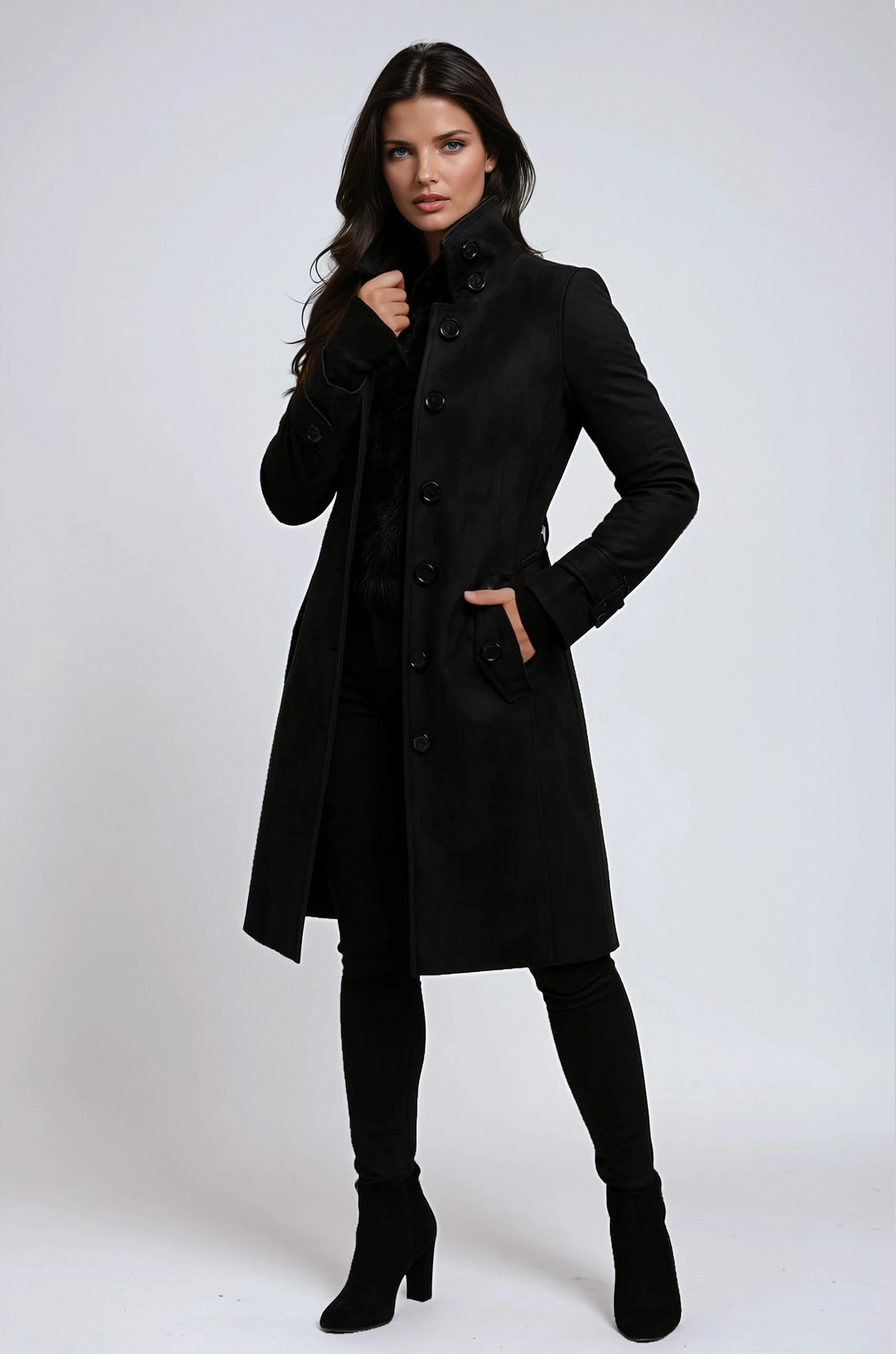 Margot | Manteau long chic camel à col montant et ceinture pour femme