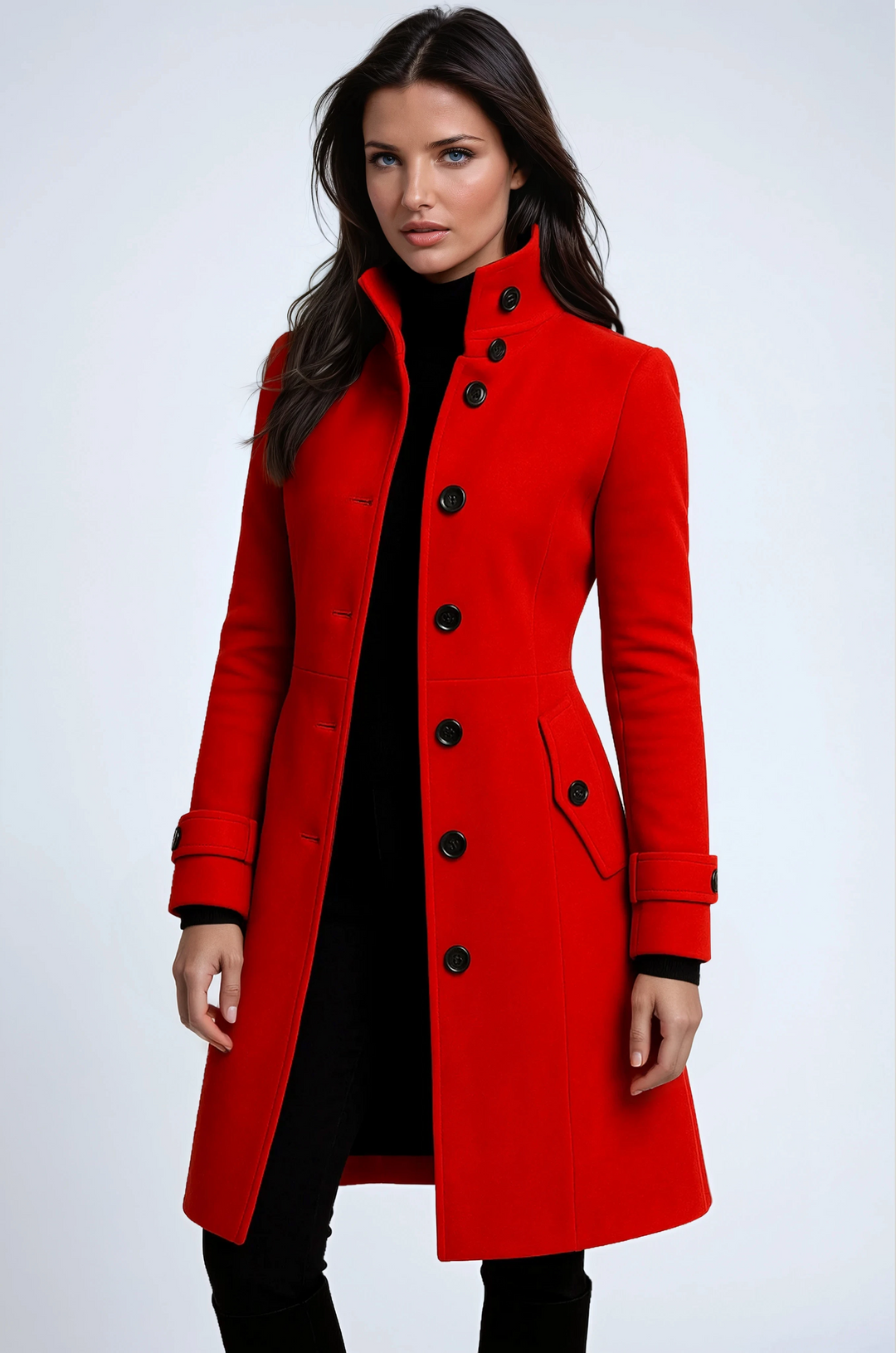 Margot | Manteau long chic camel à col montant et ceinture pour femme