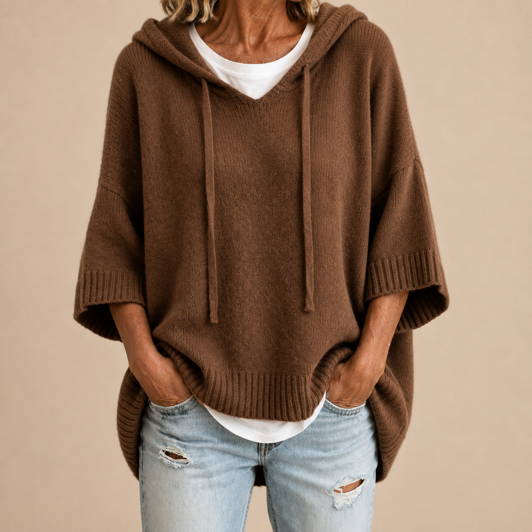 Rosaline | Pull chic oversize à capuche en maille pour femme