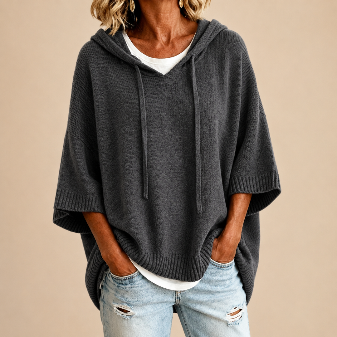 Rosaline | Pull chic oversize à capuche en maille pour femme