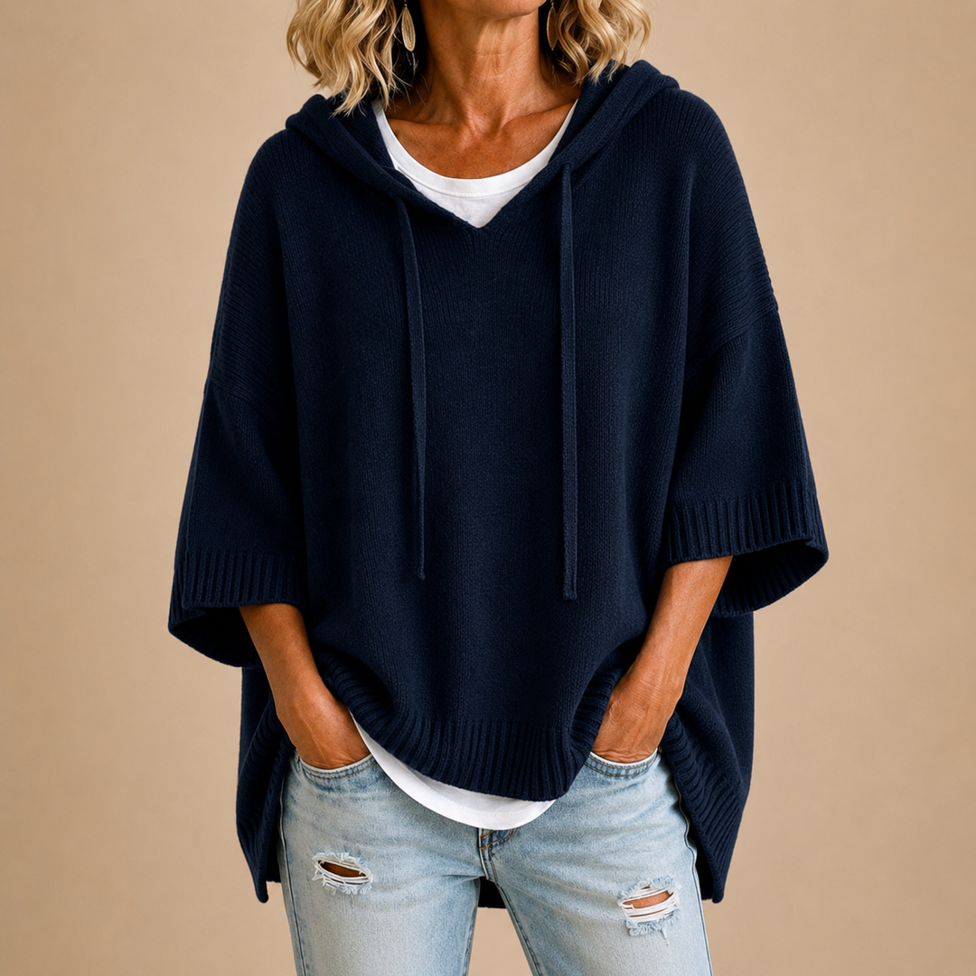 Rosaline | Pull chic oversize à capuche en maille pour femme