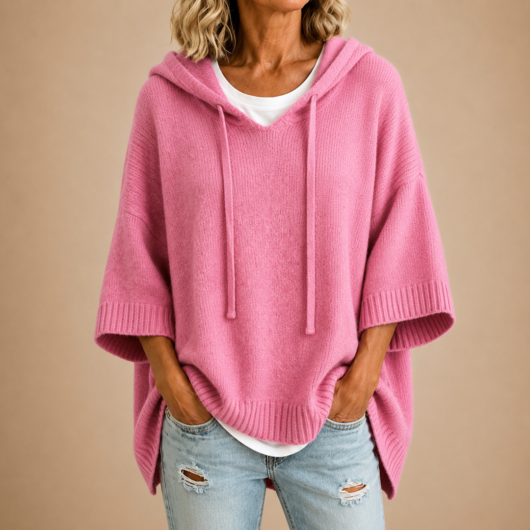 Rosaline | Pull chic oversize à capuche en maille pour femme