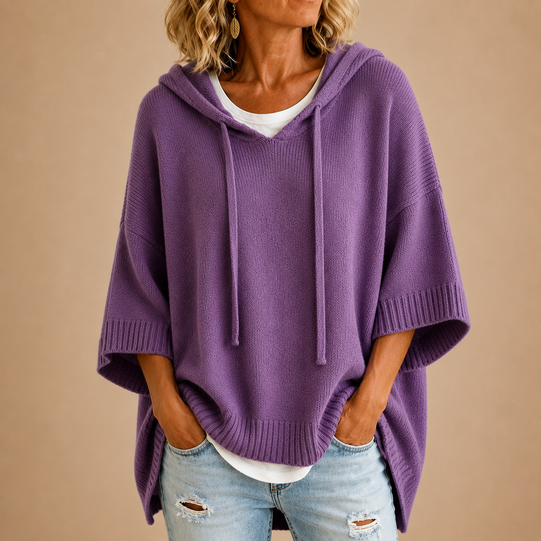 Rosaline | Pull chic oversize à capuche en maille pour femme