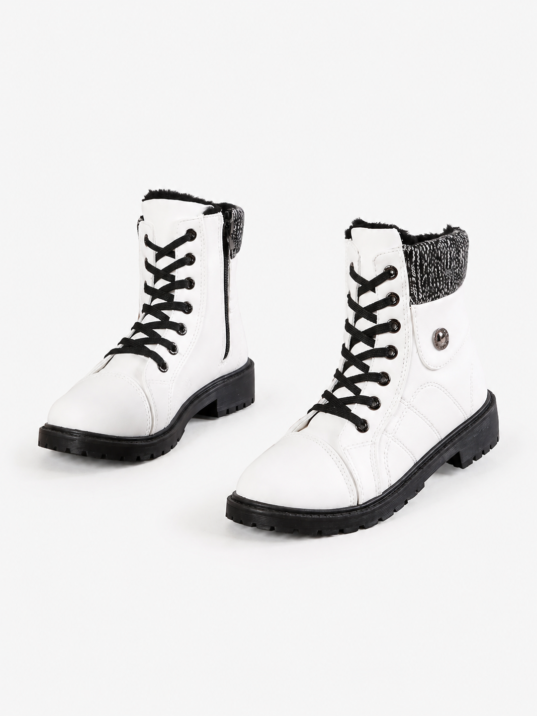 Véronique | Bottines chic à lacets style combat, col en maille et semelle crantée pour femme