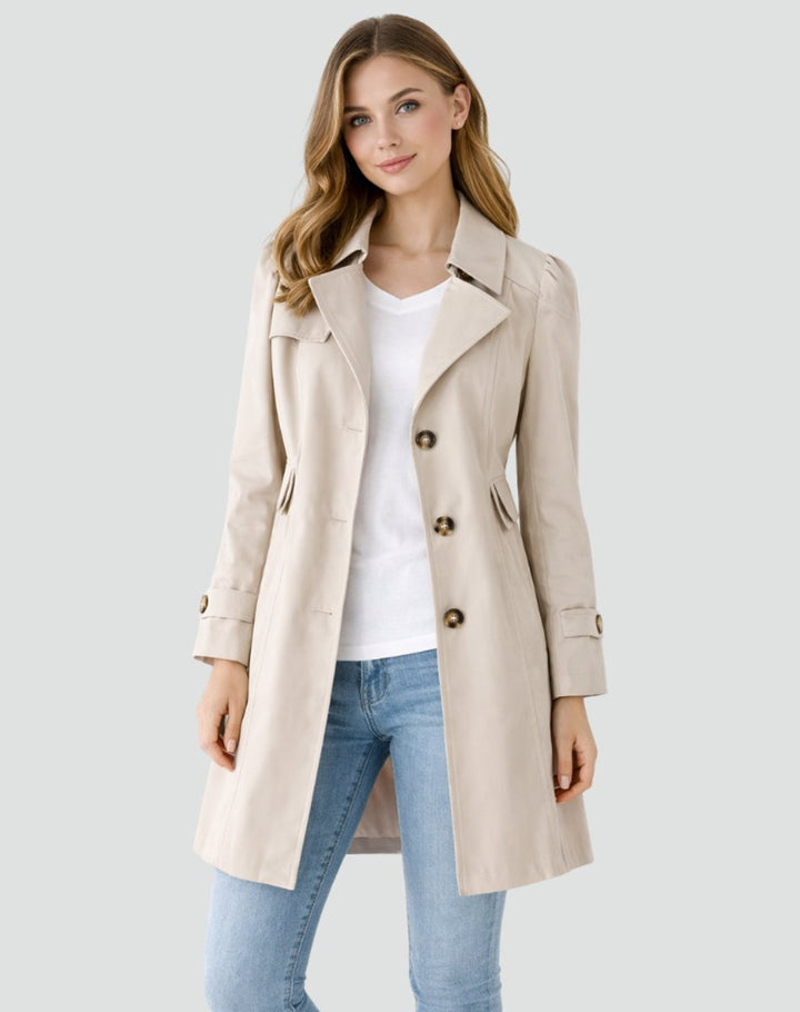 Xavière | Trench beige mi-long et ceinturé pour femme