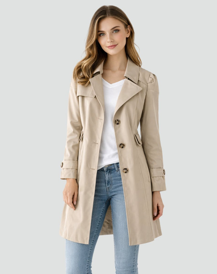 Xavière | Trench beige mi-long et ceinturé pour femme