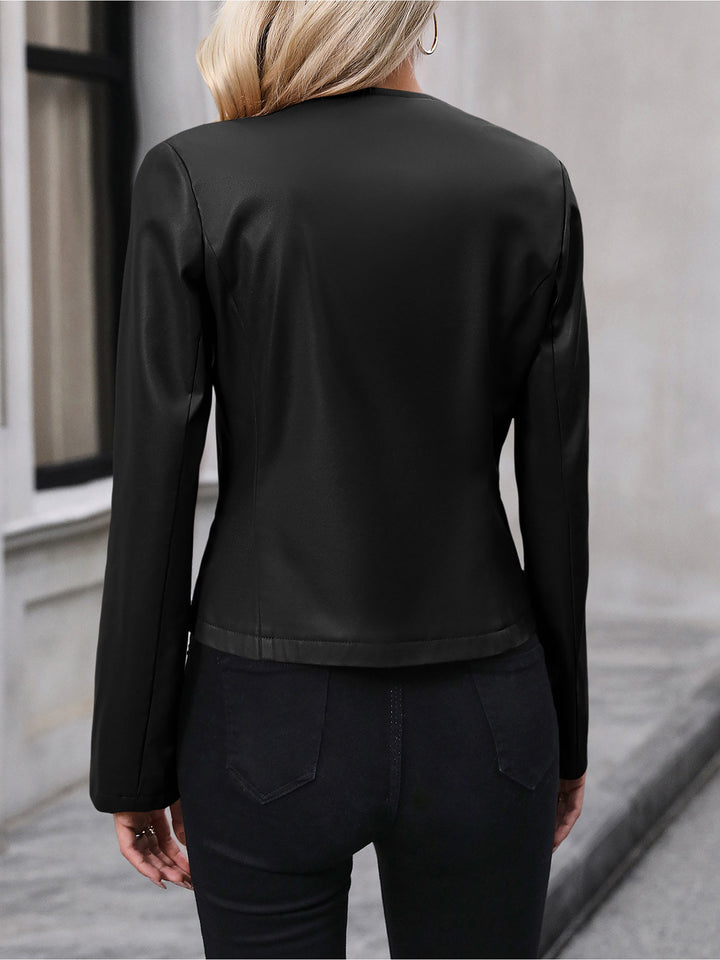 Aéla | Veste élégante courte en cuir zippée à col rond pour femme