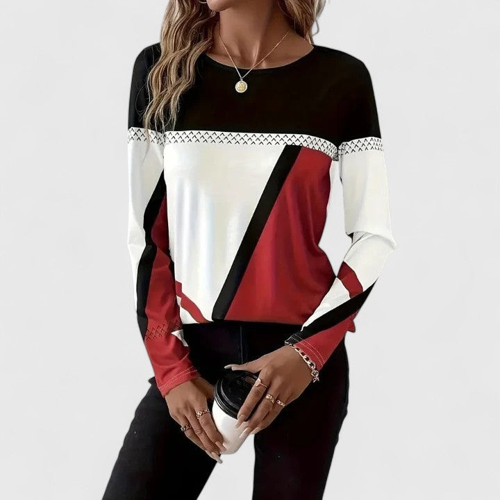 Dauphine | Pull chic en maille à col rond imprimé géométrique pour femme