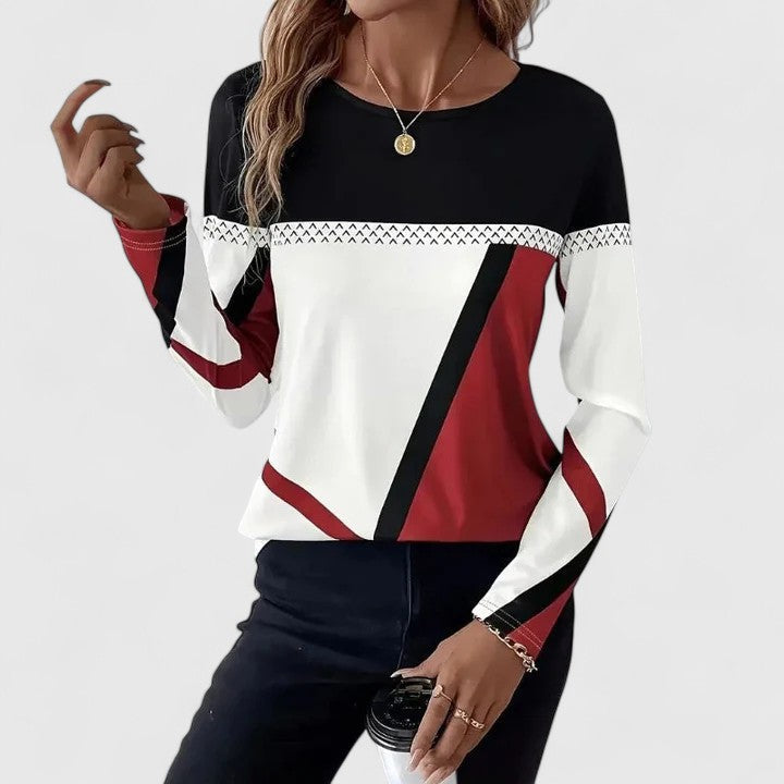 Dauphine | Pull chic en maille à col rond imprimé géométrique pour femme
